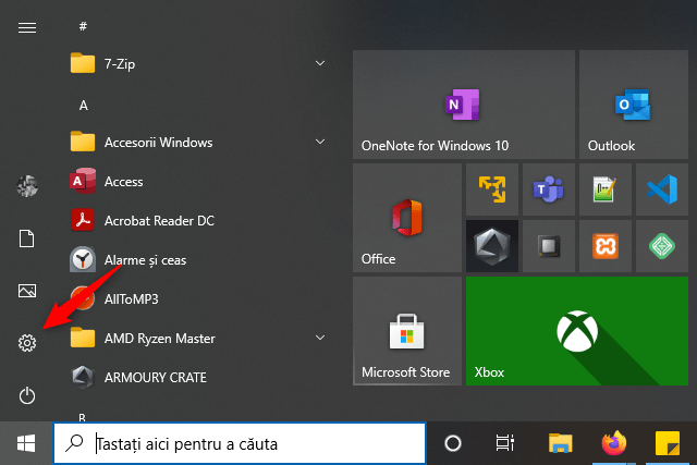 Butonul SetÄƒri din Meniul Start al Windows 10
