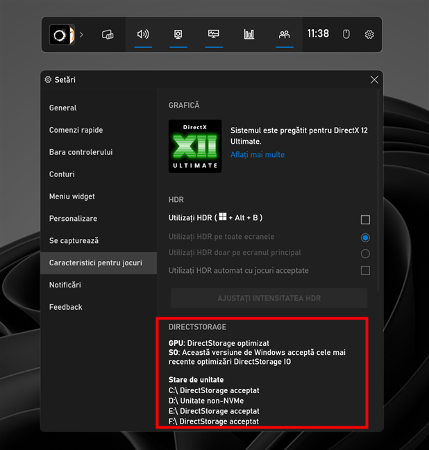 Starea DirectStorage pe un PC de gaming cu Windows 11