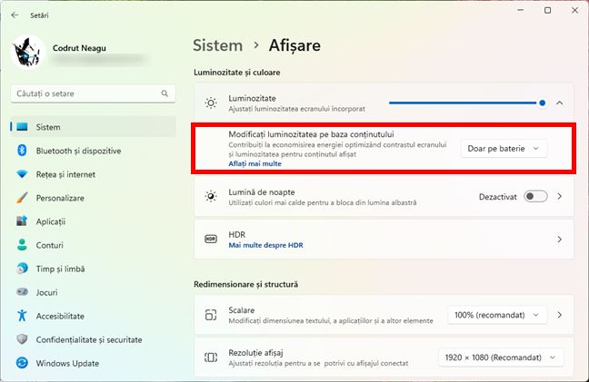 ModificÄƒ luminozitatea Ã®n funcÈ›ie de conÈ›inut