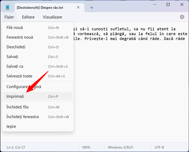 Cum imprimi un fiÈ™ier text cu Notepad