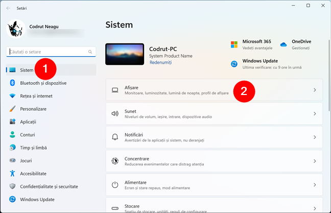 ÃŽn Windows 11, acceseazÄƒ SetÄƒri > Sistem > AfiÈ™are