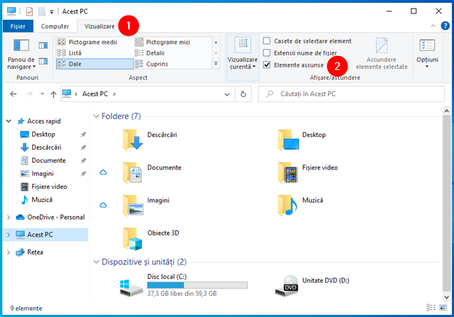 AfiÈ™eazÄƒ elementele ascunse Ã®n Windows 10 din File Explorer